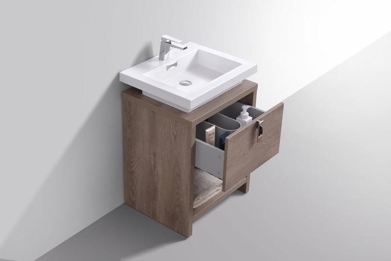 Kube Bath Levi 24" Butternut Wood Modern Bathroom Vanity w/ Cubby Hole - L600BTN