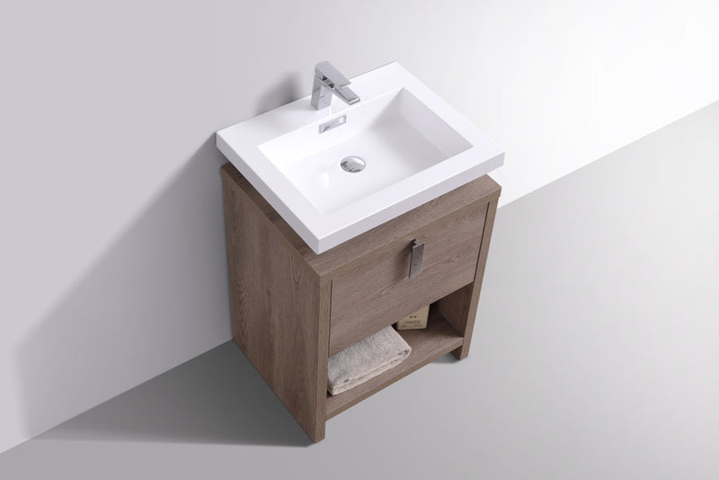 Kube Bath Levi 24" Butternut Wood Modern Bathroom Vanity w/ Cubby Hole - L600BTN