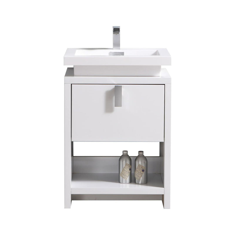 Kube Bath Levi 24" High Gloss White Modern Bathroom Vanity w/ Cubby Hole - L600GW