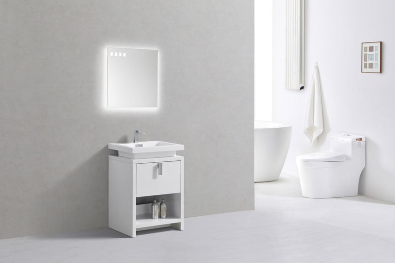 Kube Bath Levi 24" High Gloss White Modern Bathroom Vanity w/ Cubby Hole - L600GW