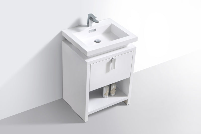 Kube Bath Levi 24" High Gloss White Modern Bathroom Vanity w/ Cubby Hole - L600GW