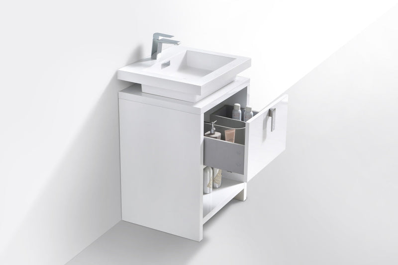 Kube Bath Levi 24" High Gloss White Modern Bathroom Vanity w/ Cubby Hole - L600GW