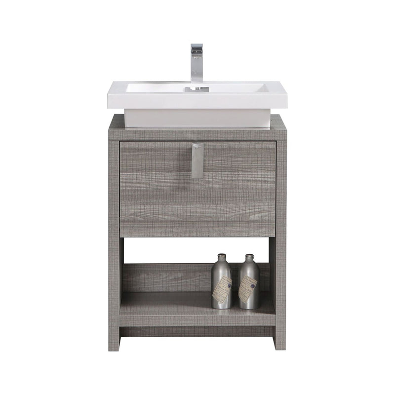 Kube Bath Levi 24" High Gloss Ash Gray Modern Bathroom Vanity w/ Cubby Hole - L600HGASH