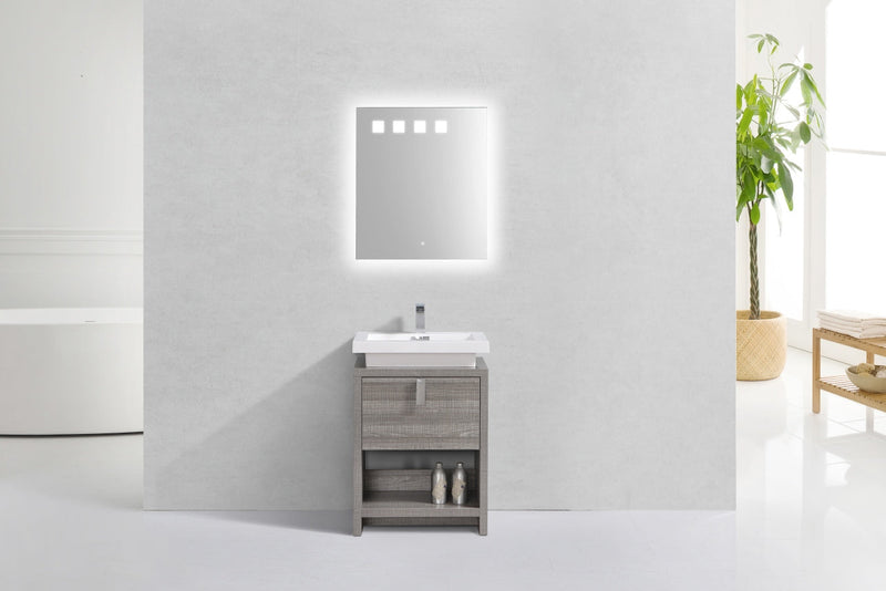 Kube Bath Levi 24" High Gloss Ash Gray Modern Bathroom Vanity w/ Cubby Hole - L600HGASH
