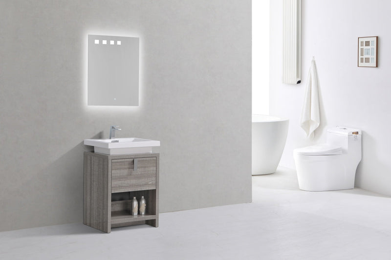 Kube Bath Levi 24" High Gloss Ash Gray Modern Bathroom Vanity w/ Cubby Hole - L600HGASH