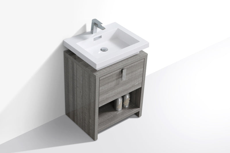 Kube Bath Levi 24" High Gloss Ash Gray Modern Bathroom Vanity w/ Cubby Hole - L600HGASH