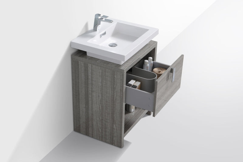 Kube Bath Levi 24" High Gloss Ash Gray Modern Bathroom Vanity w/ Cubby Hole - L600HGASH