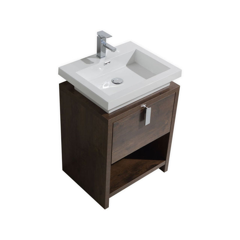 Kube Bath Levi 24" Rose Wood Modern Bathroom Vanity w/ Cubby Hole - L600RW