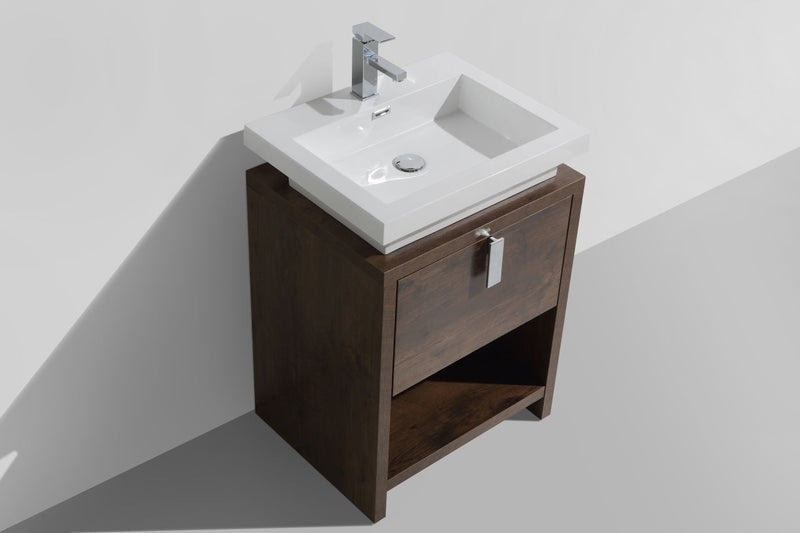 Kube Bath Levi 24" Rose Wood Modern Bathroom Vanity w/ Cubby Hole - L600RW