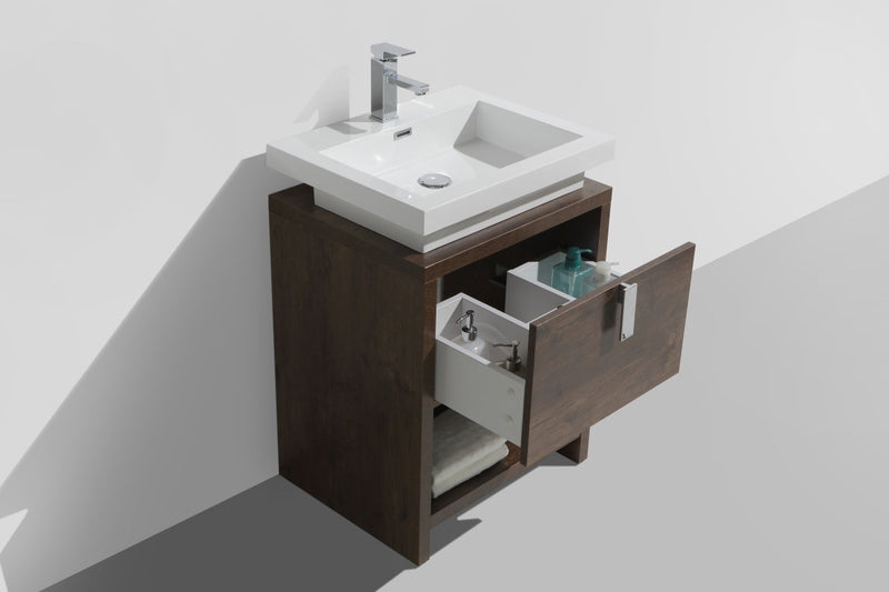 Kube Bath Levi 24" Rose Wood Modern Bathroom Vanity w/ Cubby Hole - L600RW
