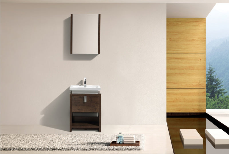 Kube Bath Levi 24" Rose Wood Modern Bathroom Vanity w/ Cubby Hole - L600RW