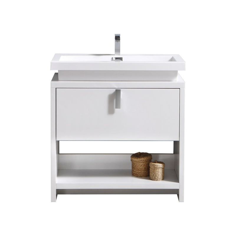 Kube Bath Levi 30" High Gloss White Wood Modern Bathroom Vanity w/ Cubby Hole - L750GW