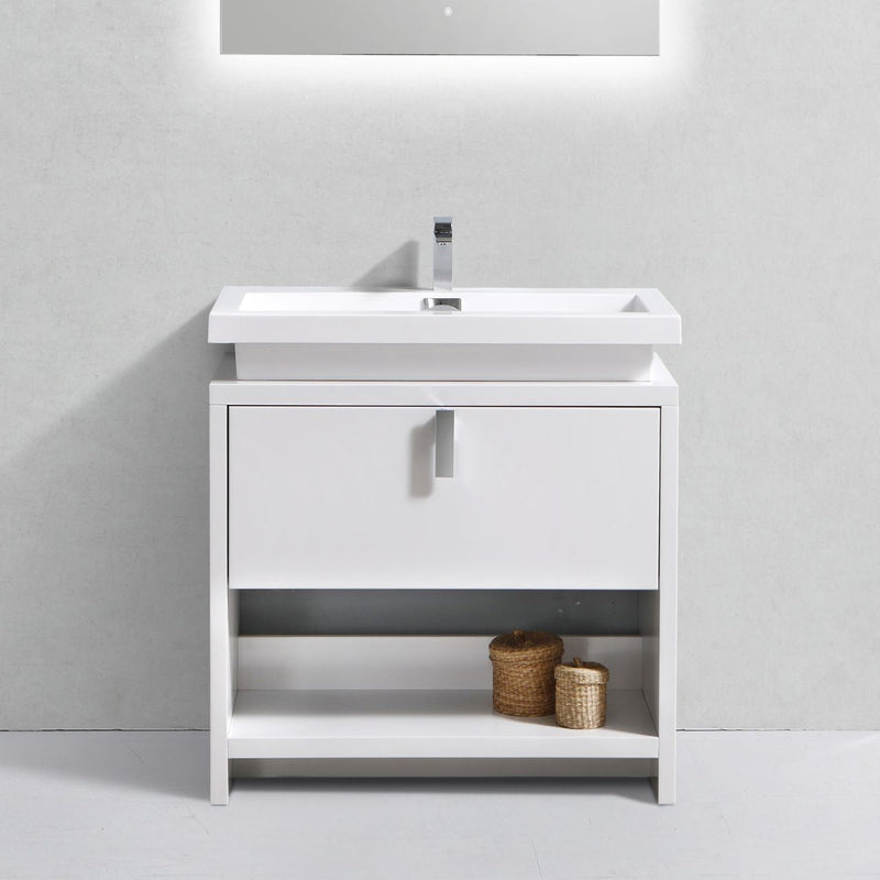 Kube Bath Levi 30" High Gloss White Wood Modern Bathroom Vanity w/ Cubby Hole - L750GW