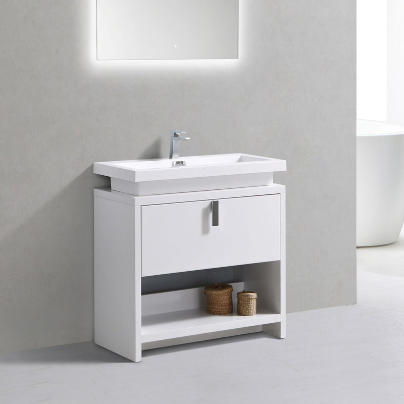 Kube Bath Levi 30" High Gloss White Wood Modern Bathroom Vanity w/ Cubby Hole - L750GW