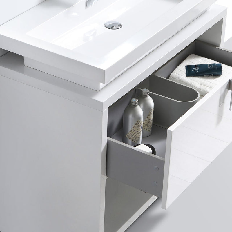 Kube Bath Levi 30" High Gloss White Wood Modern Bathroom Vanity w/ Cubby Hole - L750GW