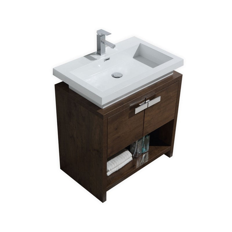 Kube Bath Levi 30" Rose Wood Modern Bathroom Vanity w/ Cubby Hole - L750RW