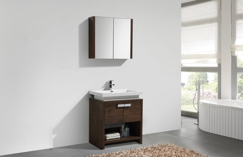 Kube Bath Levi 30" Rose Wood Modern Bathroom Vanity w/ Cubby Hole - L750RW