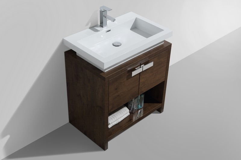 Kube Bath Levi 30" Rose Wood Modern Bathroom Vanity w/ Cubby Hole - L750RW