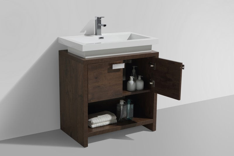 Kube Bath Levi 30" Rose Wood Modern Bathroom Vanity w/ Cubby Hole - L750RW