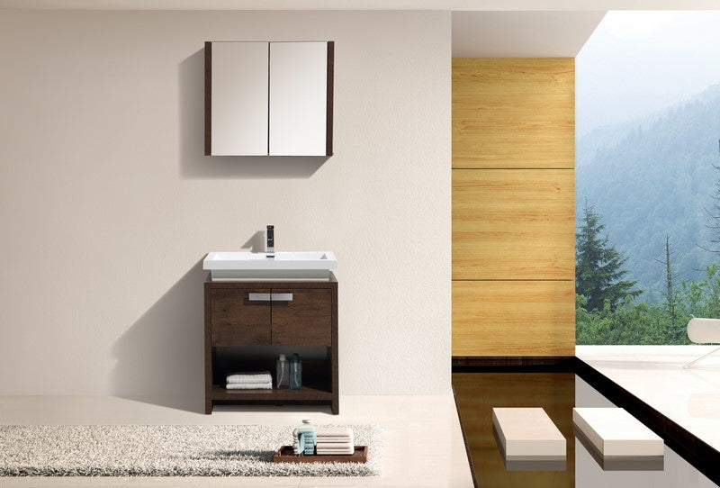 Kube Bath Levi 30" Rose Wood Modern Bathroom Vanity w/ Cubby Hole - L750RW