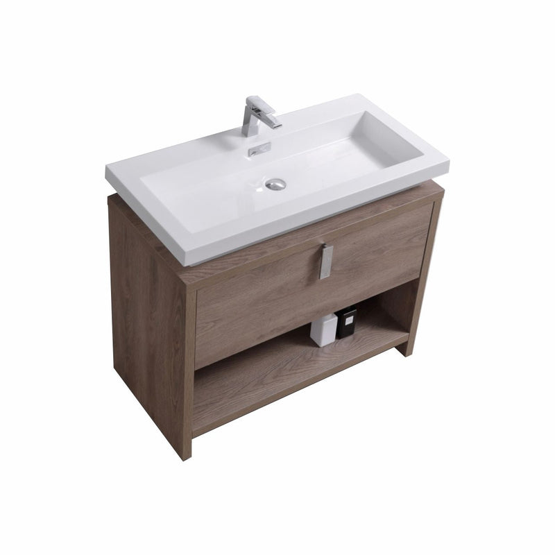 Kube Bath Levi 32" Butternut Wood Modern Bathroom Vanity w/ Cubby Hole - L800BTN