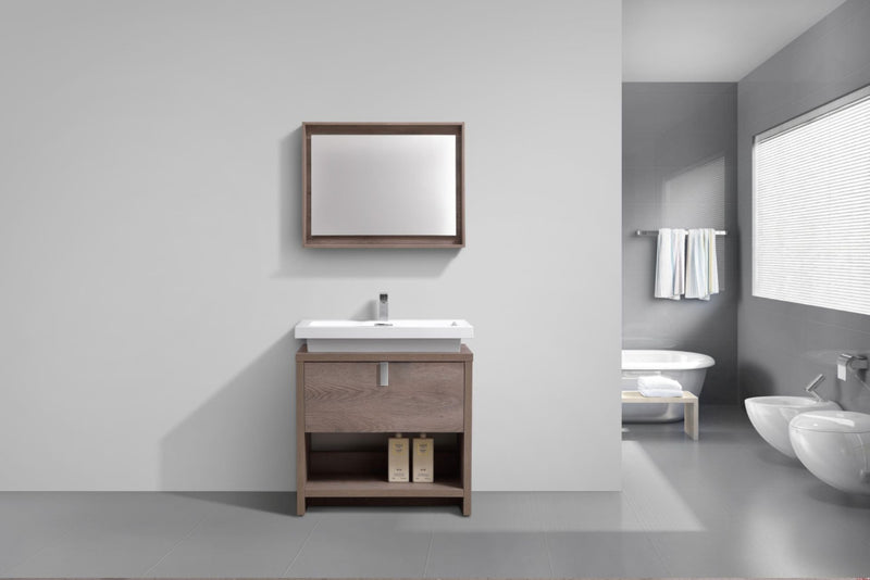 Kube Bath Levi 32" Butternut Wood Modern Bathroom Vanity w/ Cubby Hole - L800BTN