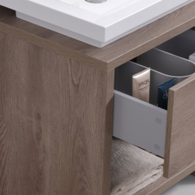 Kube Bath Levi 32" Butternut Wood Modern Bathroom Vanity w/ Cubby Hole - L800BTN