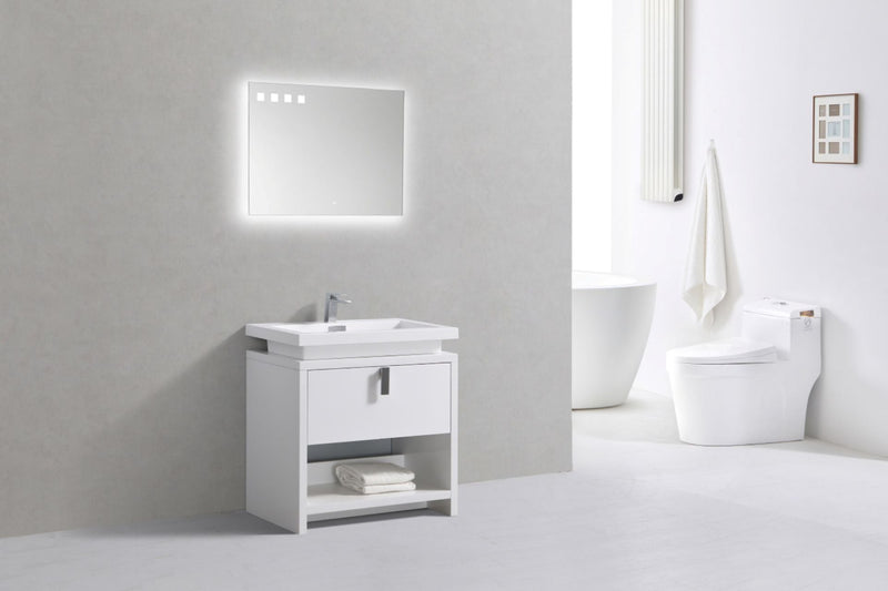 Kube Bath Levi 32" High Gloss White Modern Bathroom Vanity w/ Cubby Hole - L800GW