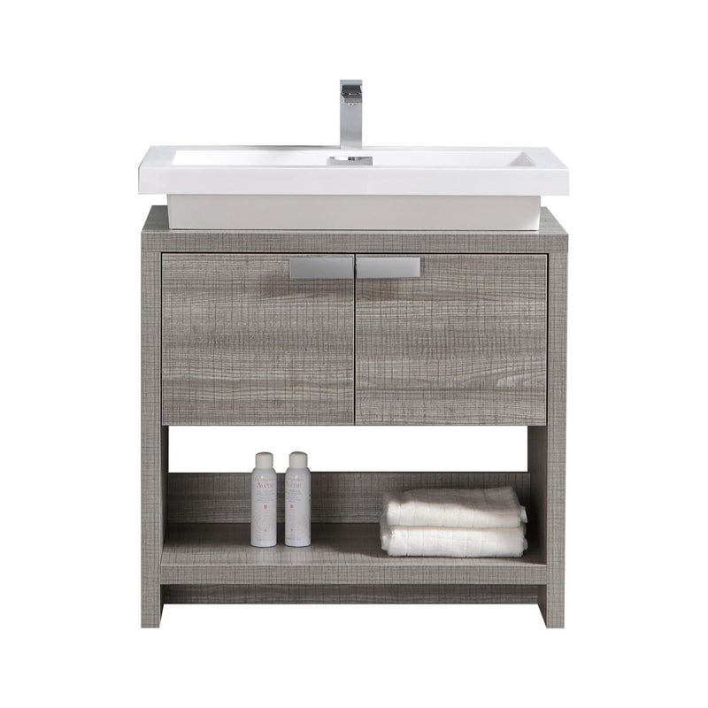 Kube Bath Levi 30" High Gloss High Gloss Ash Gray Modern Bathroom Vanity w/ Cubby Hole - L750HGASH