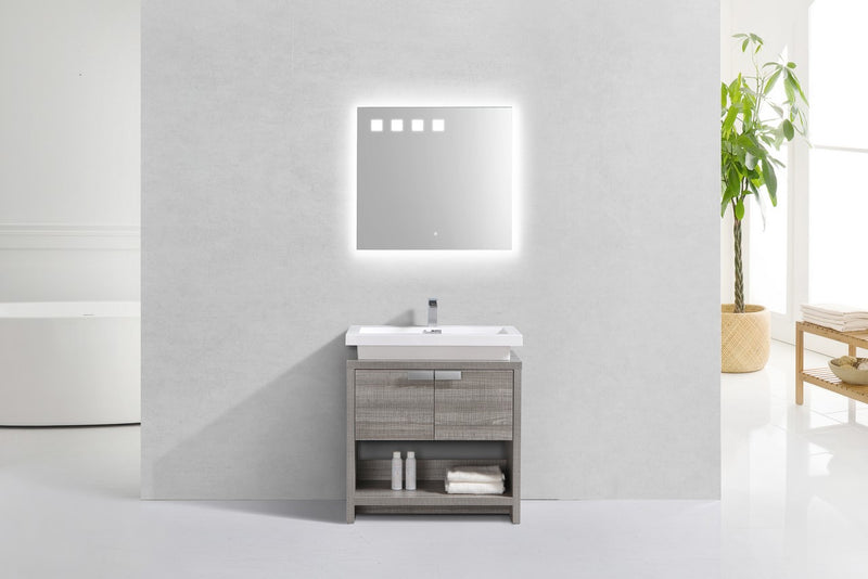 Kube Bath Levi 30" High Gloss High Gloss Ash Gray Modern Bathroom Vanity w/ Cubby Hole - L750HGASH