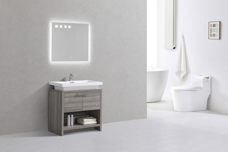 Kube Bath Levi 30" High Gloss High Gloss Ash Gray Modern Bathroom Vanity w/ Cubby Hole - L750HGASH