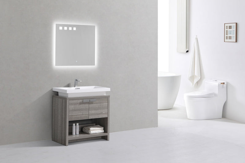 Kube Bath Levi 32" High Gloss Ash Gray Modern Bathroom Vanity w/ Cubby Hole - L800HGASH