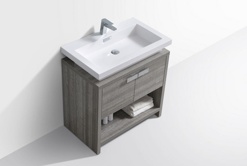 Kube Bath Levi 30" High Gloss High Gloss Ash Gray Modern Bathroom Vanity w/ Cubby Hole - L750HGASH
