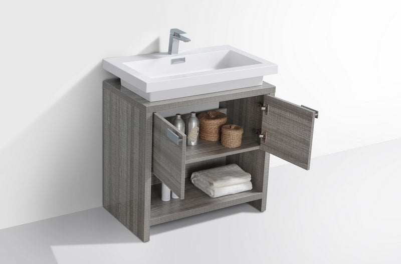 Kube Bath Levi 30" High Gloss High Gloss Ash Gray Modern Bathroom Vanity w/ Cubby Hole - L750HGASH