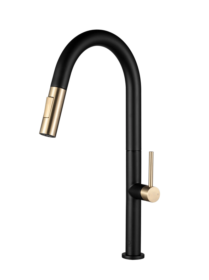 Pearl LENNOX II Pull-Down Dual Spray Kitchen Faucet Matte Black and Ferreira Gold GBF816B-GB