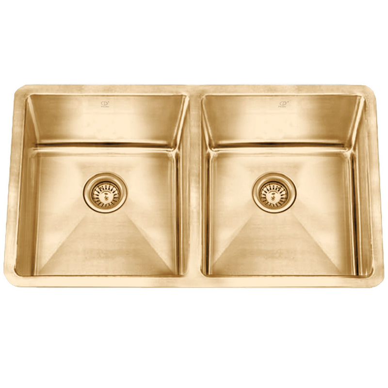 Pearl ETERNAL NALA-ER 31" Double Equal Undermount Kitchen Sink – Champagne Gold PVD Finish Stainless Steel w/ Grid – GBDCG3219A