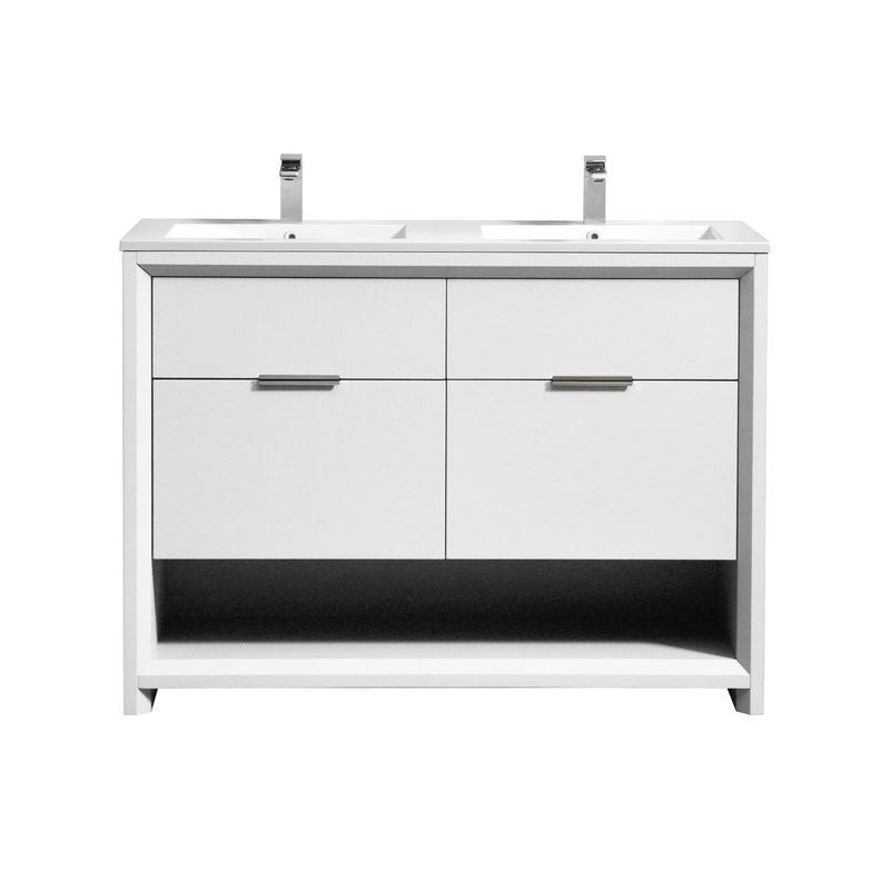 Kube Bath NUDO 48" Double Sink Modern Bathroom Vanity in Gloss White Finish - NUDO48D-GW