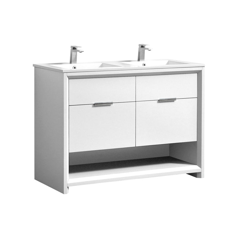 Kube Bath NUDO 48" Double Sink Modern Bathroom Vanity in Gloss White Finish - NUDO48D-GW