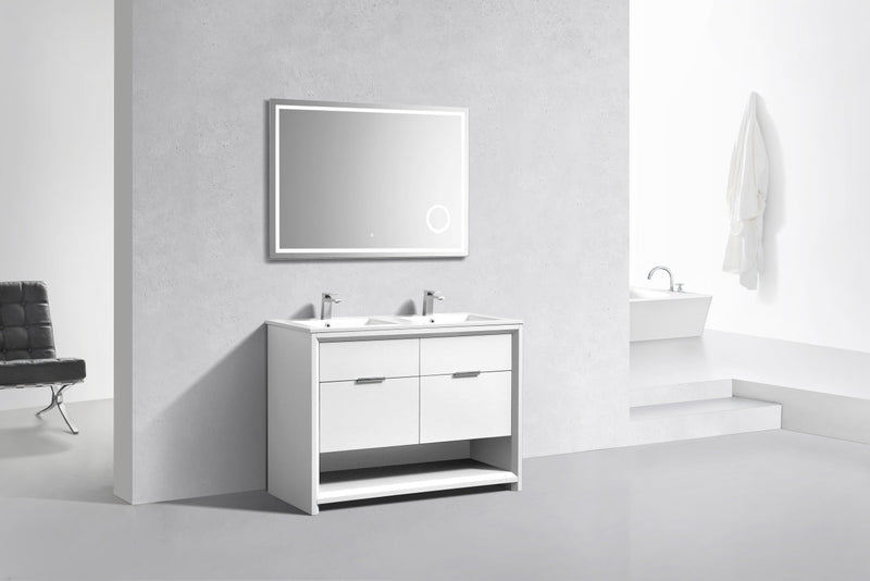 Kube Bath NUDO 48" Double Sink Modern Bathroom Vanity in Gloss White Finish - NUDO48D-GW