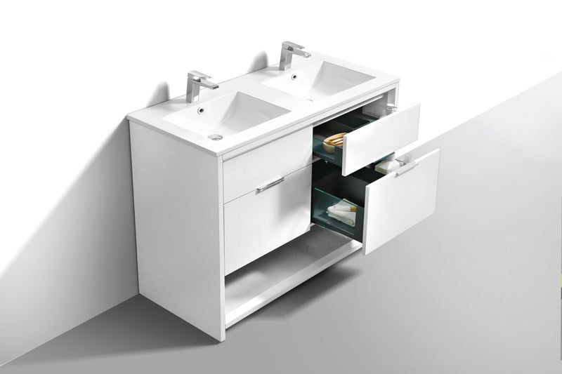 Kube Bath NUDO 48" Double Sink Modern Bathroom Vanity in Gloss White Finish - NUDO48D-GW