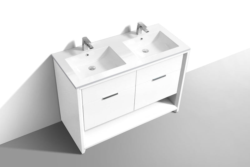 Kube Bath NUDO 48" Double Sink Modern Bathroom Vanity in Gloss White Finish - NUDO48D-GW