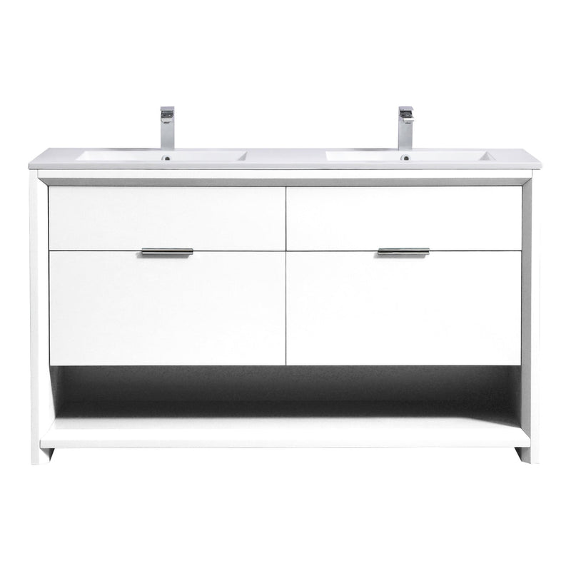 Kube Bath NUDO 60" Double Sink Modern Bathroom Vanity in Gloss White Finish - NUDO60D-GW
