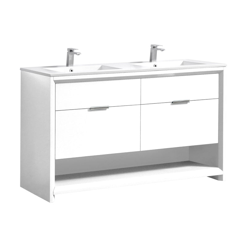 Kube Bath NUDO 60" Double Sink Modern Bathroom Vanity in Gloss White Finish - NUDO60D-GW