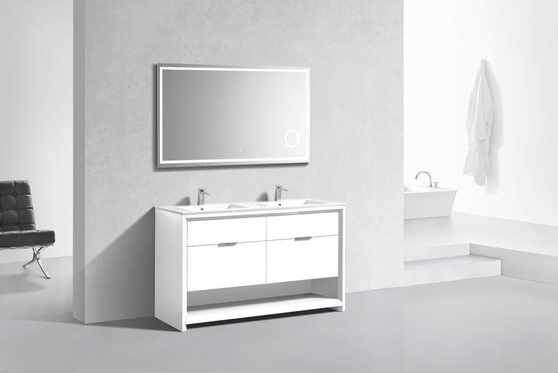 Kube Bath NUDO 60" Double Sink Modern Bathroom Vanity in Gloss White Finish - NUDO60D-GW