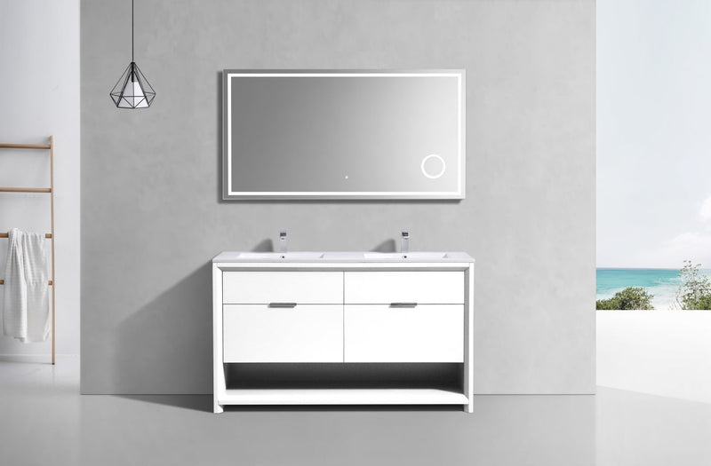 Kube Bath NUDO 60" Double Sink Modern Bathroom Vanity in Gloss White Finish - NUDO60D-GW