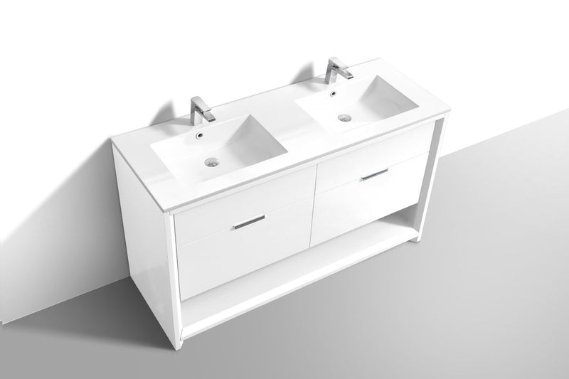 Kube Bath NUDO 60" Double Sink Modern Bathroom Vanity in Gloss White Finish - NUDO60D-GW