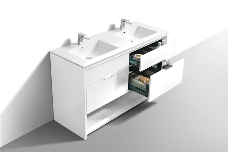 Kube Bath NUDO 60" Double Sink Modern Bathroom Vanity in Gloss White Finish - NUDO60D-GW