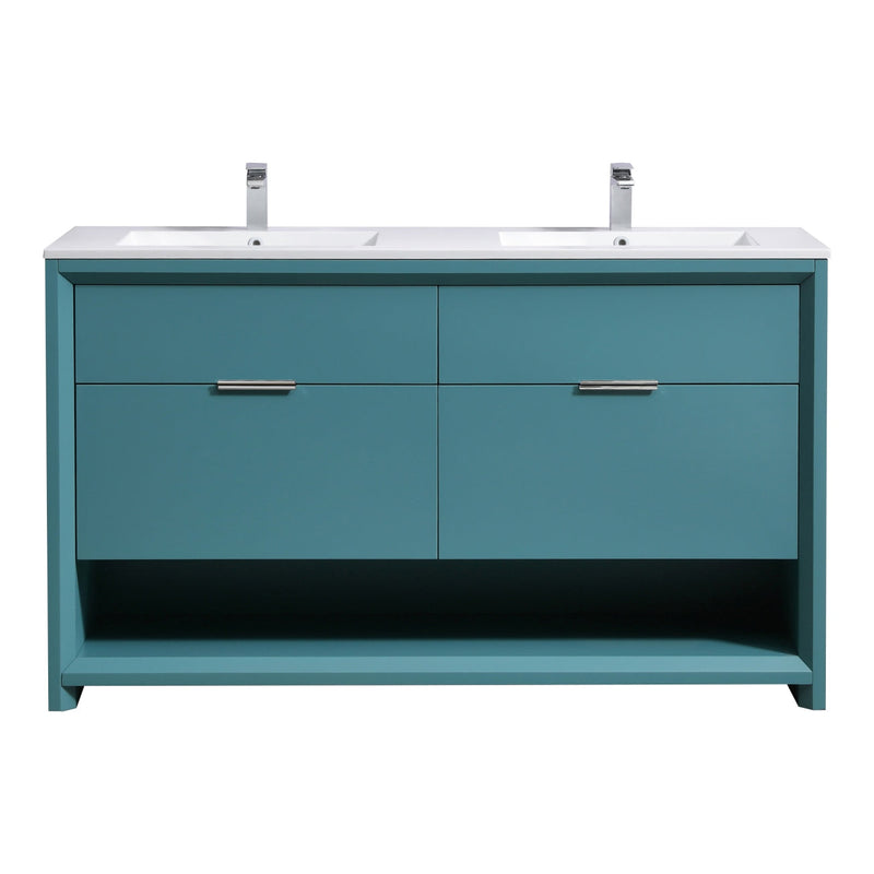 Kube Bath NUDO 60" Double Sink Modern Bathroom Vanity in Teal Green Finish - NUDO60D-TG