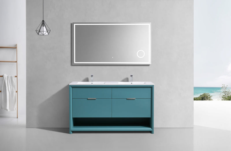 Kube Bath NUDO 60" Double Sink Modern Bathroom Vanity in Teal Green Finish - NUDO60D-TG
