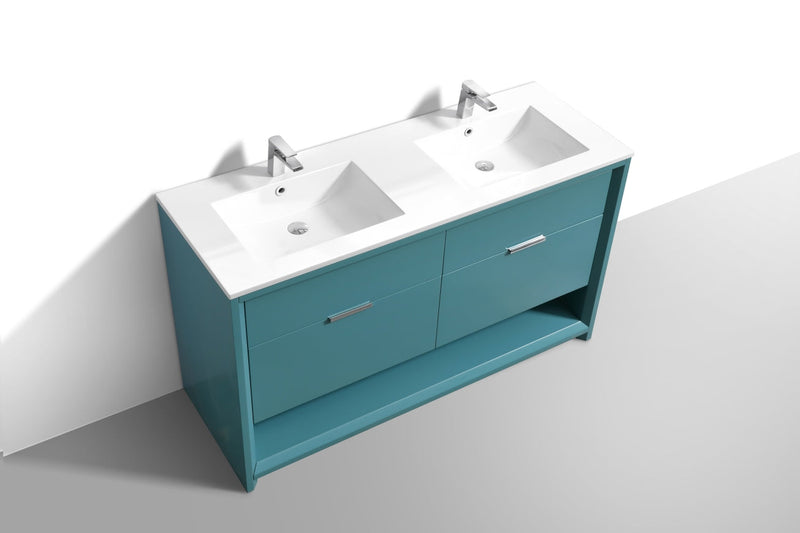 Kube Bath NUDO 60" Double Sink Modern Bathroom Vanity in Teal Green Finish - NUDO60D-TG